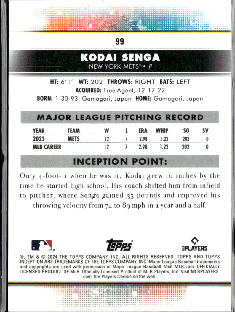Kodai Senga 2024 Topps Inception Yellow 144/199 New York Mets