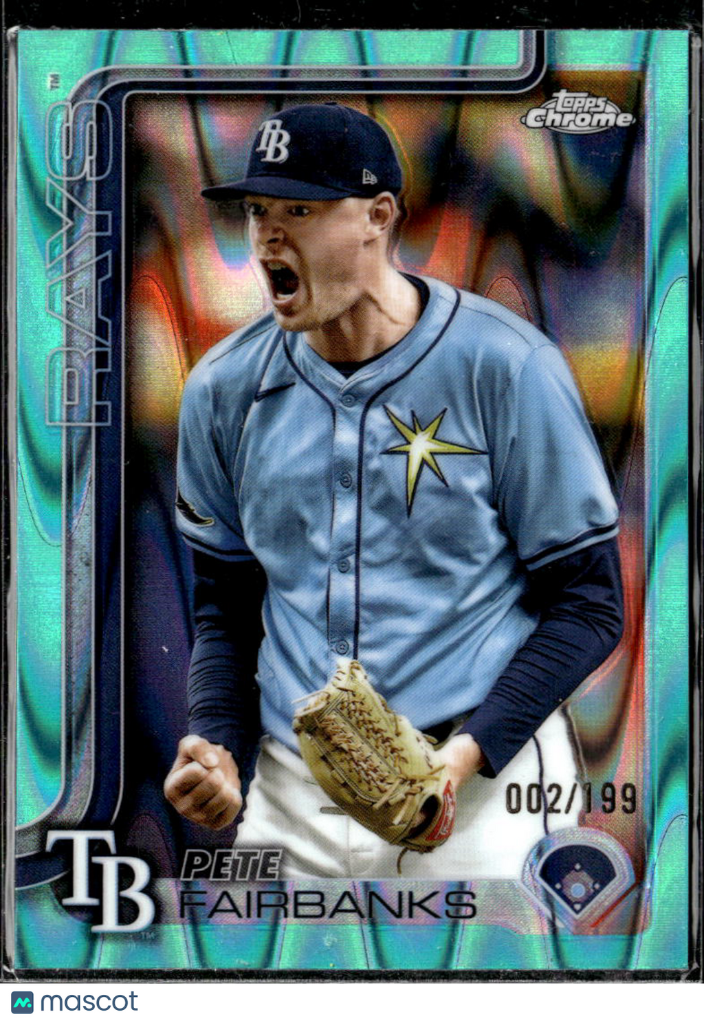 Pete Fairbanks 2025 Topps Chrome Aqua RayWave /199 Tampa Bay Rays
