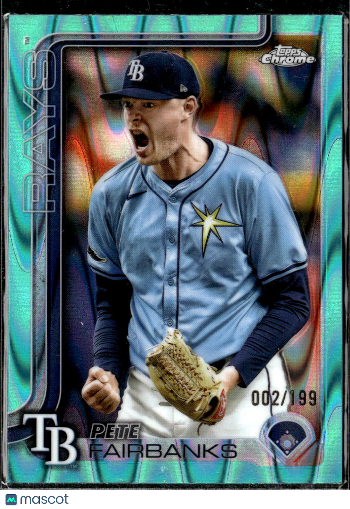 Pete Fairbanks 2025 Topps Chrome Aqua RayWave /199 Tampa Bay Rays