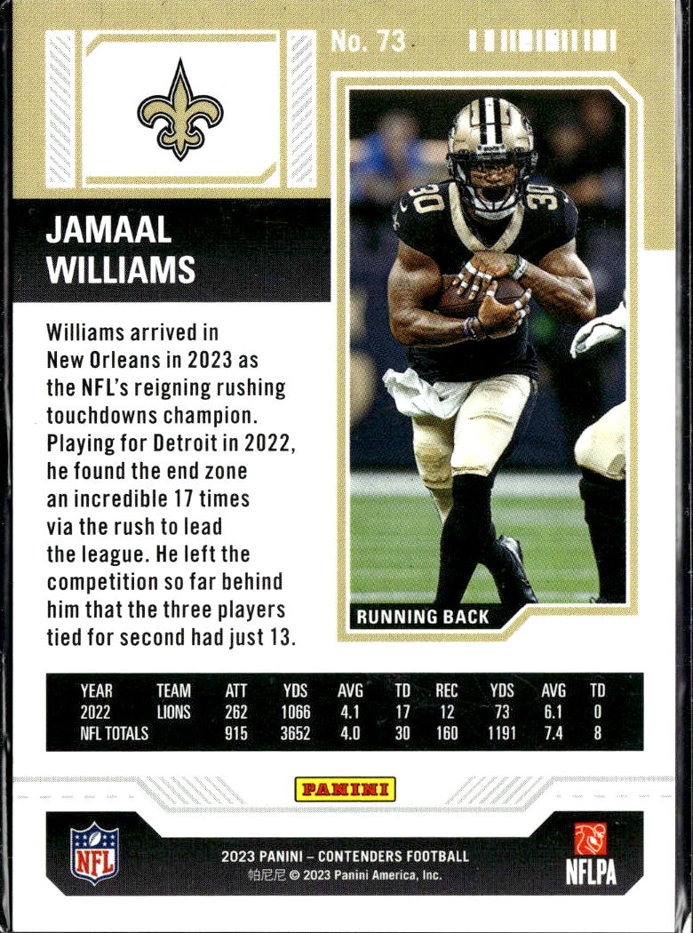 Jamaal Williams 2023 Contenders Conference Ticket /99 New Orleans Saints