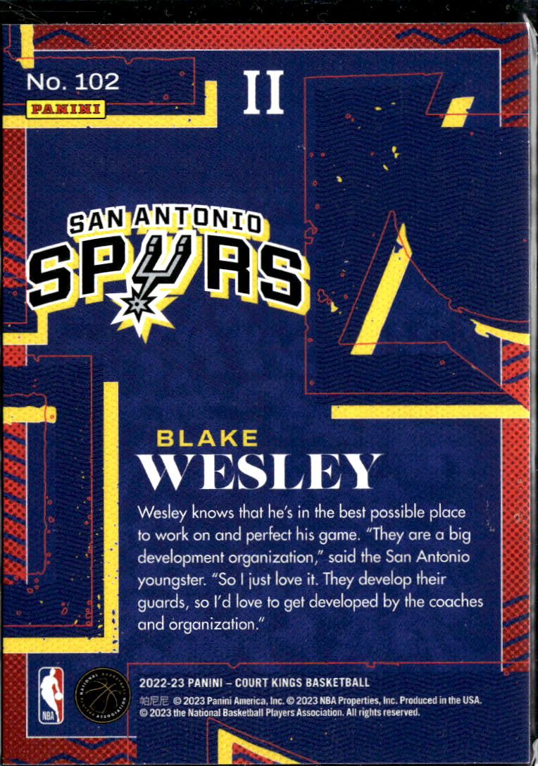 Blake Wesley 2023 Panini Court Kings Rookie Level II RC San Antonio Spurs