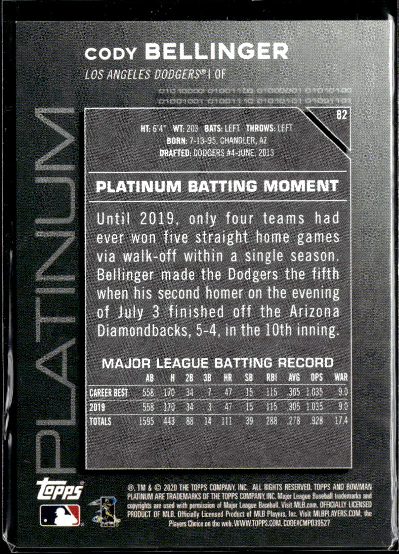 Cody Bellinger 2020 Bowman Platinum Purple /199 Los Angeles Dodgers