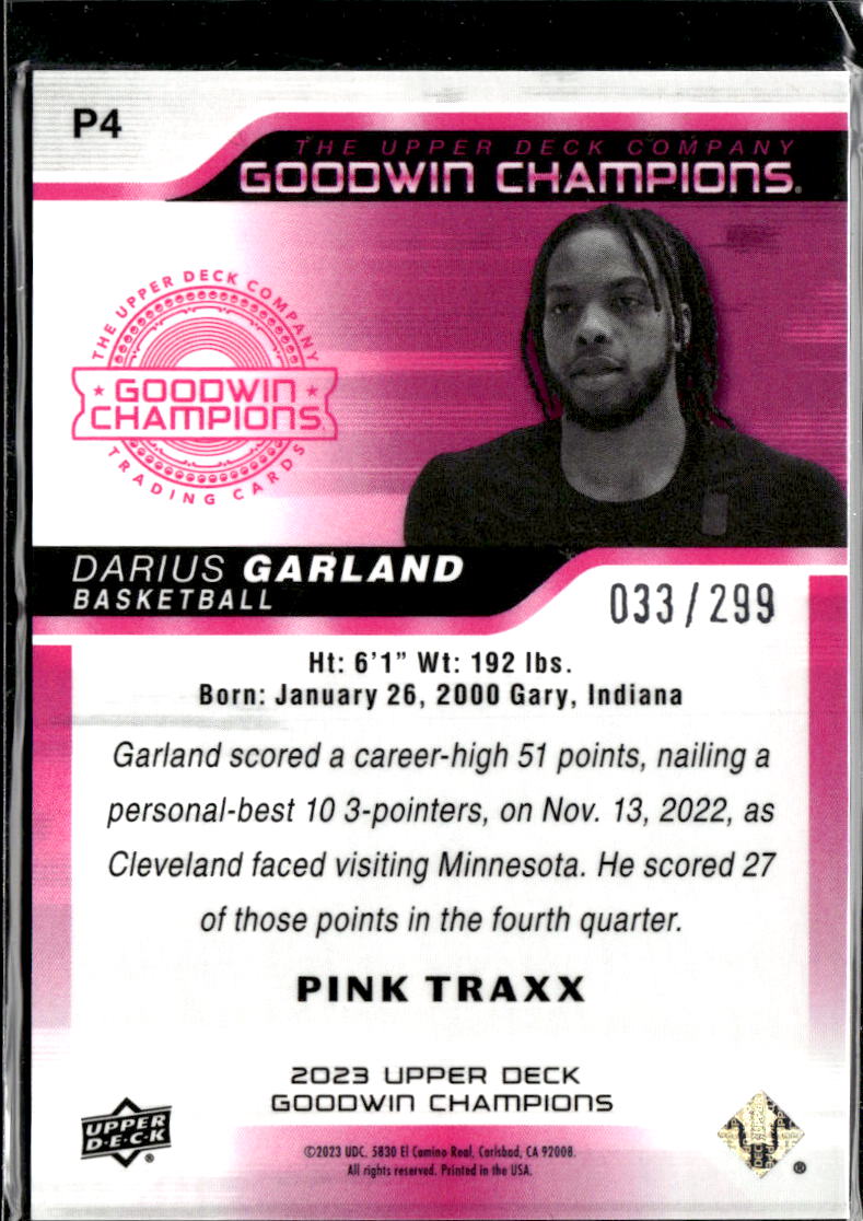 Darius Garland 2023 Upper Deck Goodwin Champions Pink Traxx /299