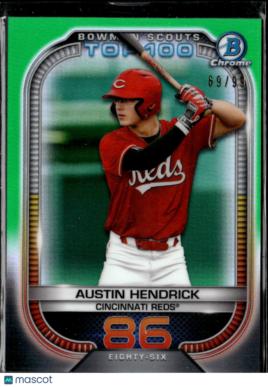 Austin Hendrick 2021 Bowman Chrome Scouts Top 100 Green /99 Cincinnati Reds