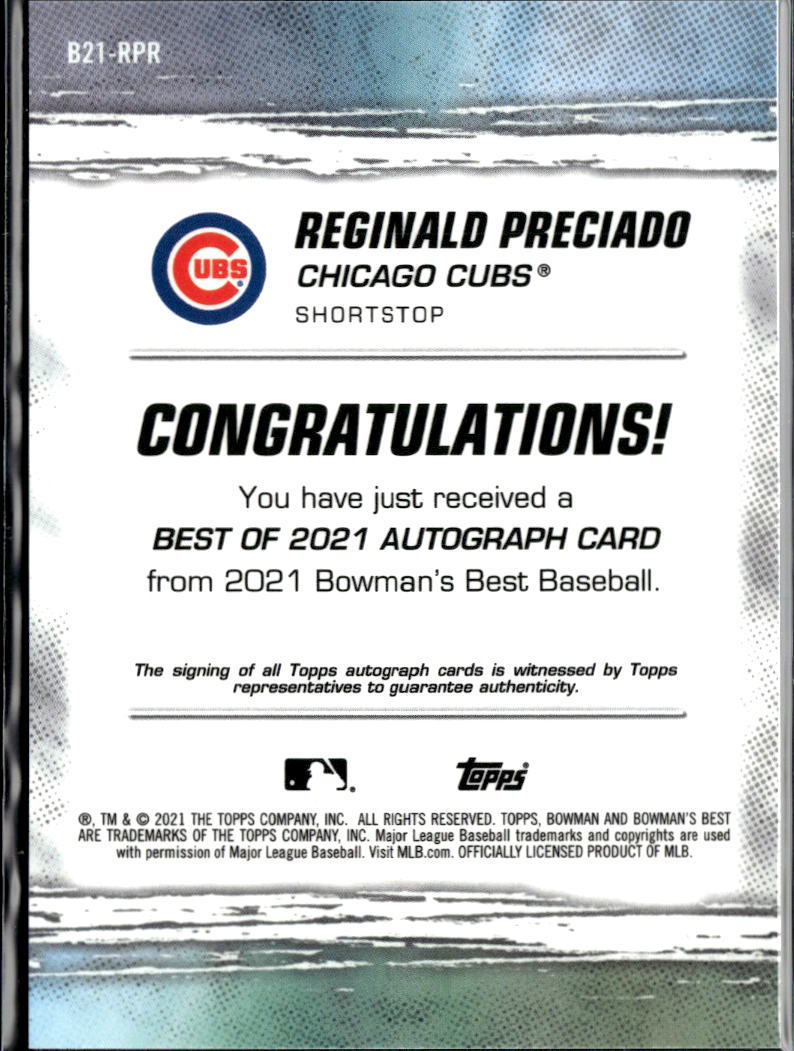 Reginald Preciado 2021 Bowman's Best Auto Autograph Chicago Cubs