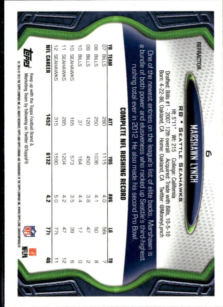 Marshawn Lynch 2013 Topps Chrome X-Fractor Refractor Seattle Seahawks