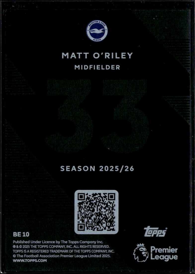 Matt O'Riley 2025 Topps Premier League Black Edge Edition Brighton & Hove Albion