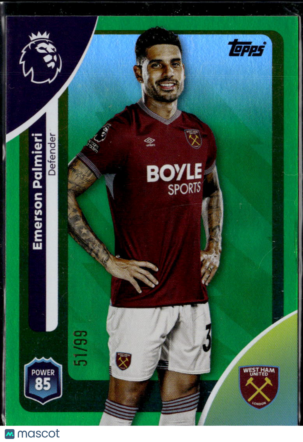 Emerson Palmieri 2025 Topps Premier League Green 51/99 West Ham United