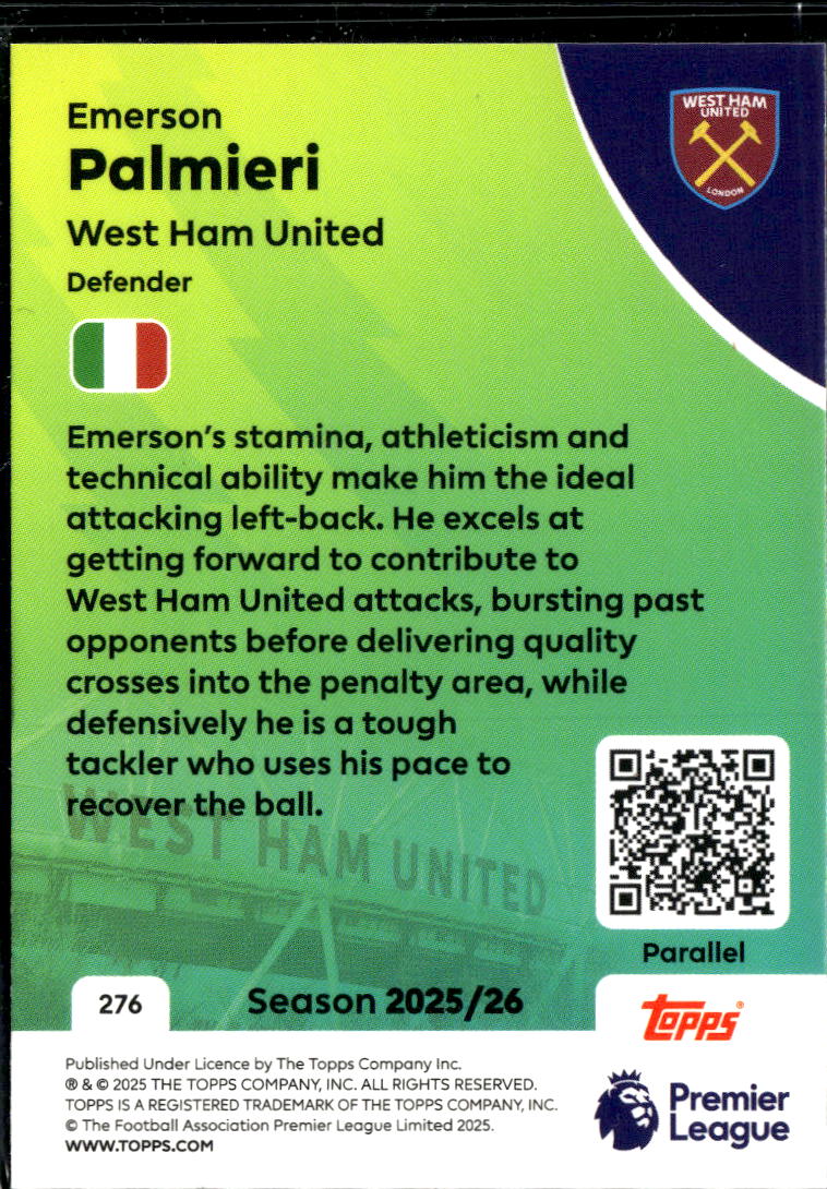 Emerson Palmieri 2025 Topps Premier League Green 51/99 West Ham United