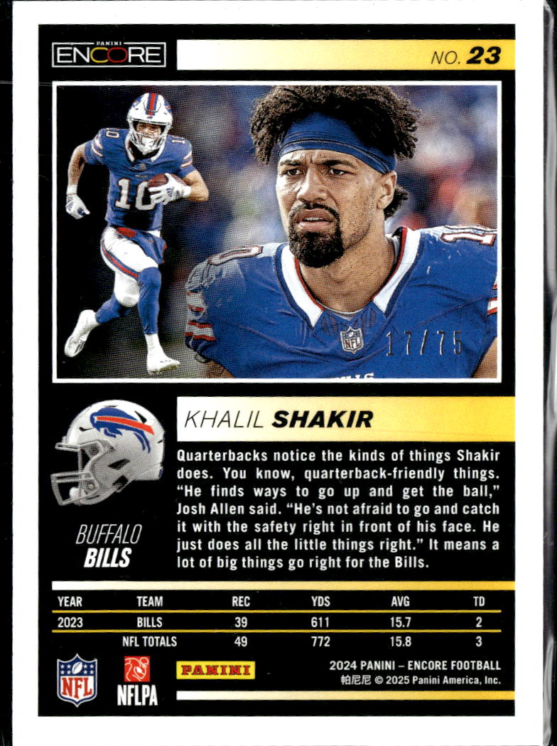 Khalil Shakir 2025 Panini Encore Pinnacle 17/75 Buffalo Bills