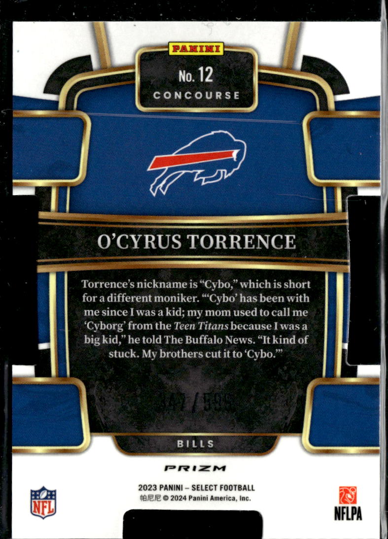 O'Cyrus Torrence 2023 Select RC Lime Green 347/599 Buffalo Bills