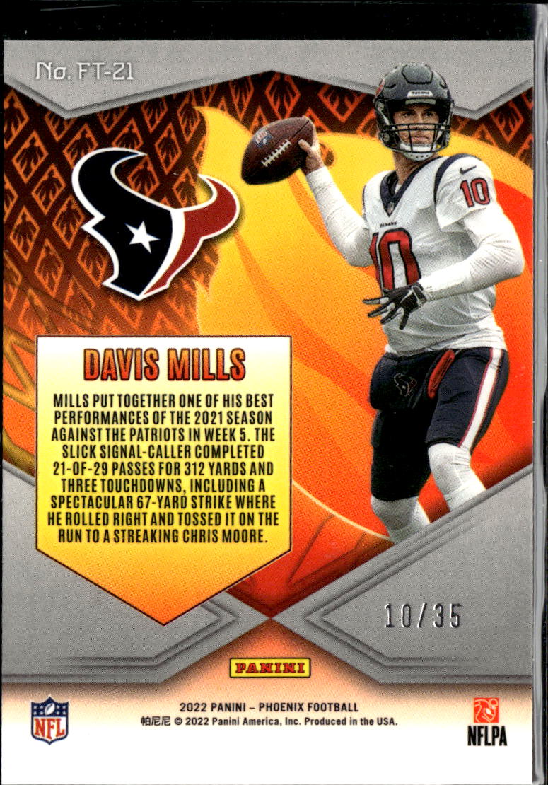 Davis Mills 2022 Phoenix Flame Throwers Blue 10/35 JERSEY NUMBER Houston Texans