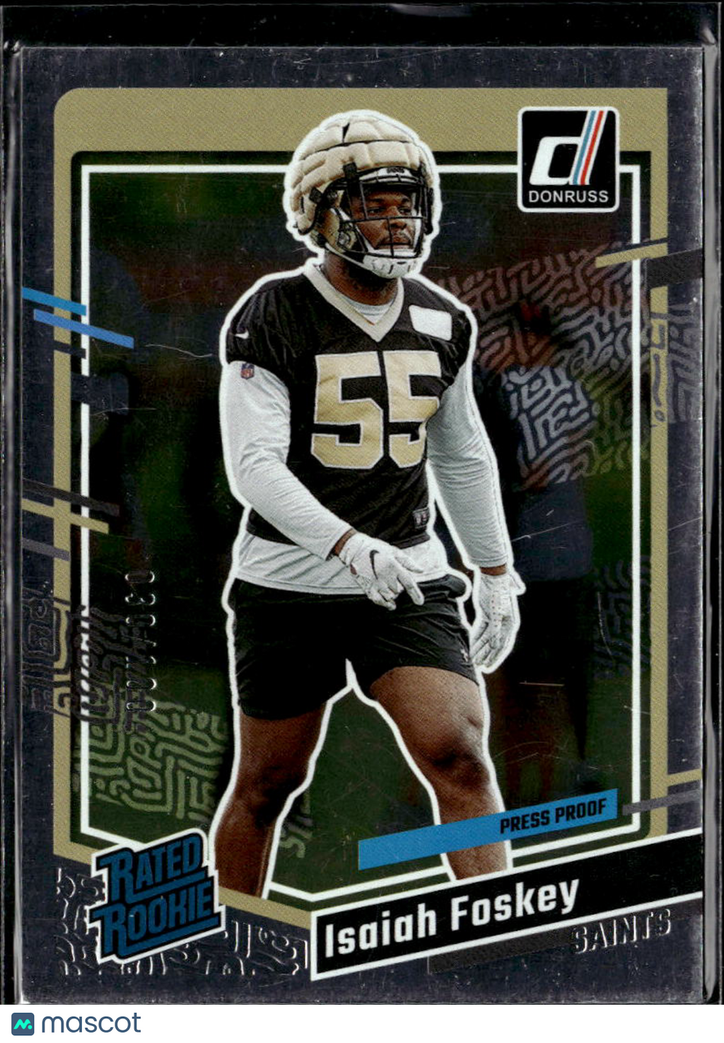 Isaiah Foskey 2023 Donruss Rated Rookie Silver Press Proof /100 Saints