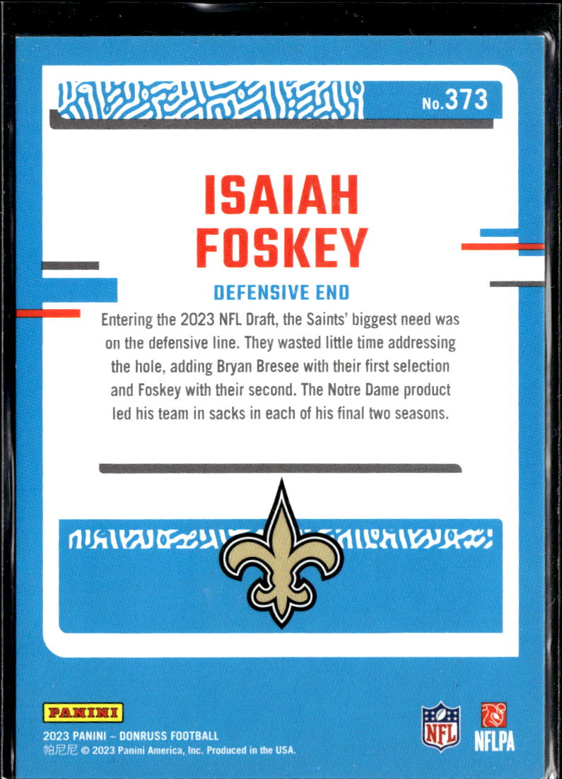 Isaiah Foskey 2023 Donruss Rated Rookie Silver Press Proof /100 Saints