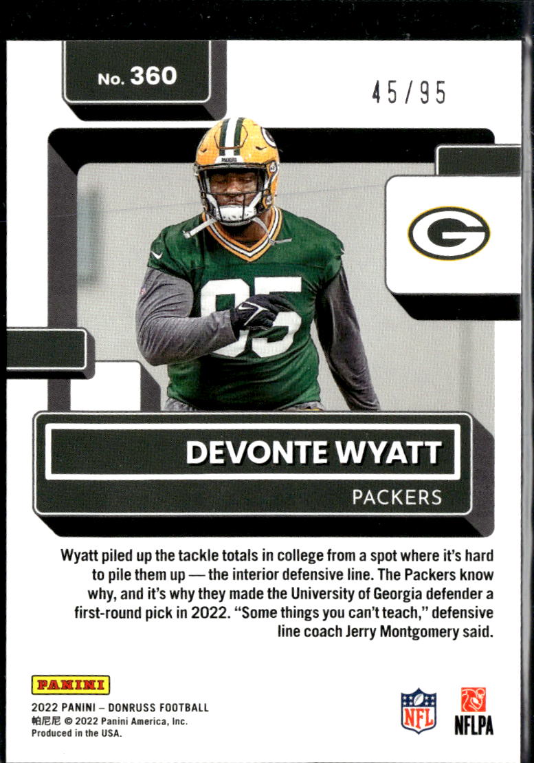 Devonte Wyatt 2022 Donruss Rated Rookie Orange 45/95 Green Bay Packers