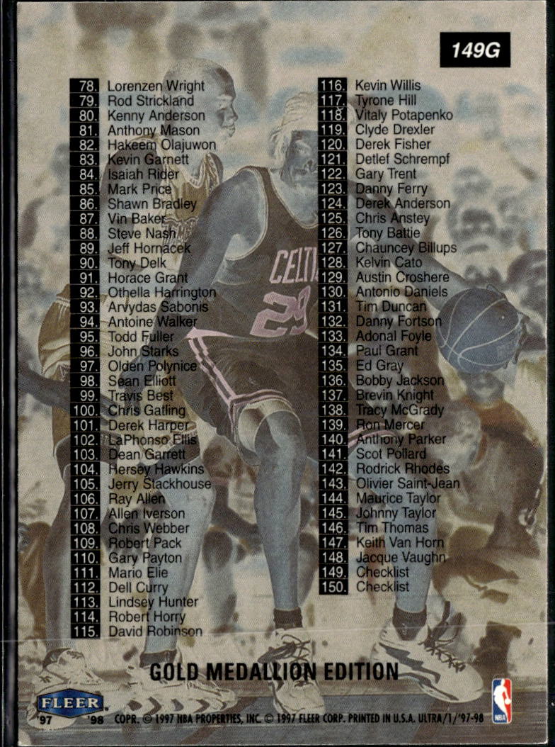 Michael Jordan Kobe Bryant 1997-98 Fleer Ultra Checklist Gold Medallion #149G
