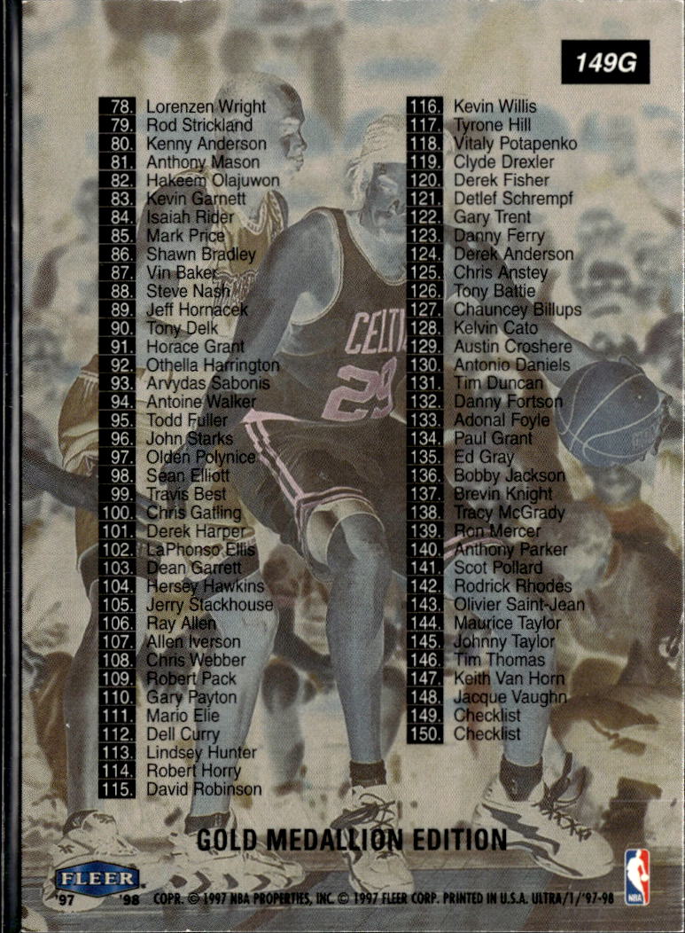 Michael Jordan Kobe Bryant 1997-98 Fleer Ultra Checklist Gold Medallion #149G