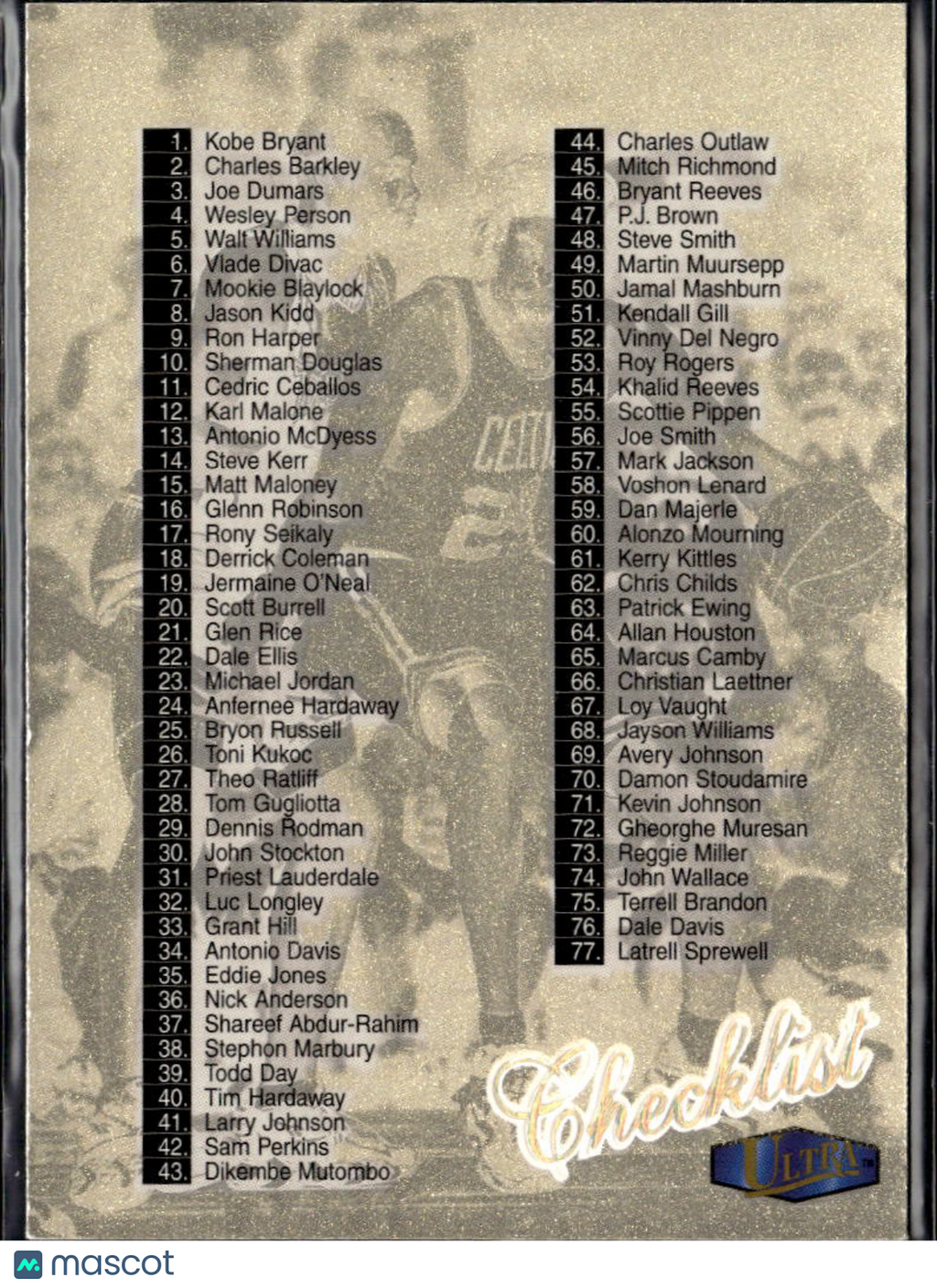 Michael Jordan Kobe Bryant 1997-98 Fleer Ultra Checklist Gold Medallion #149G