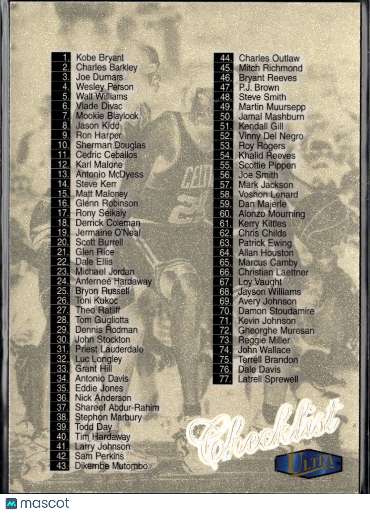 Michael Jordan Kobe Bryant 1997-98 Fleer Ultra Checklist Gold Medallion #149G