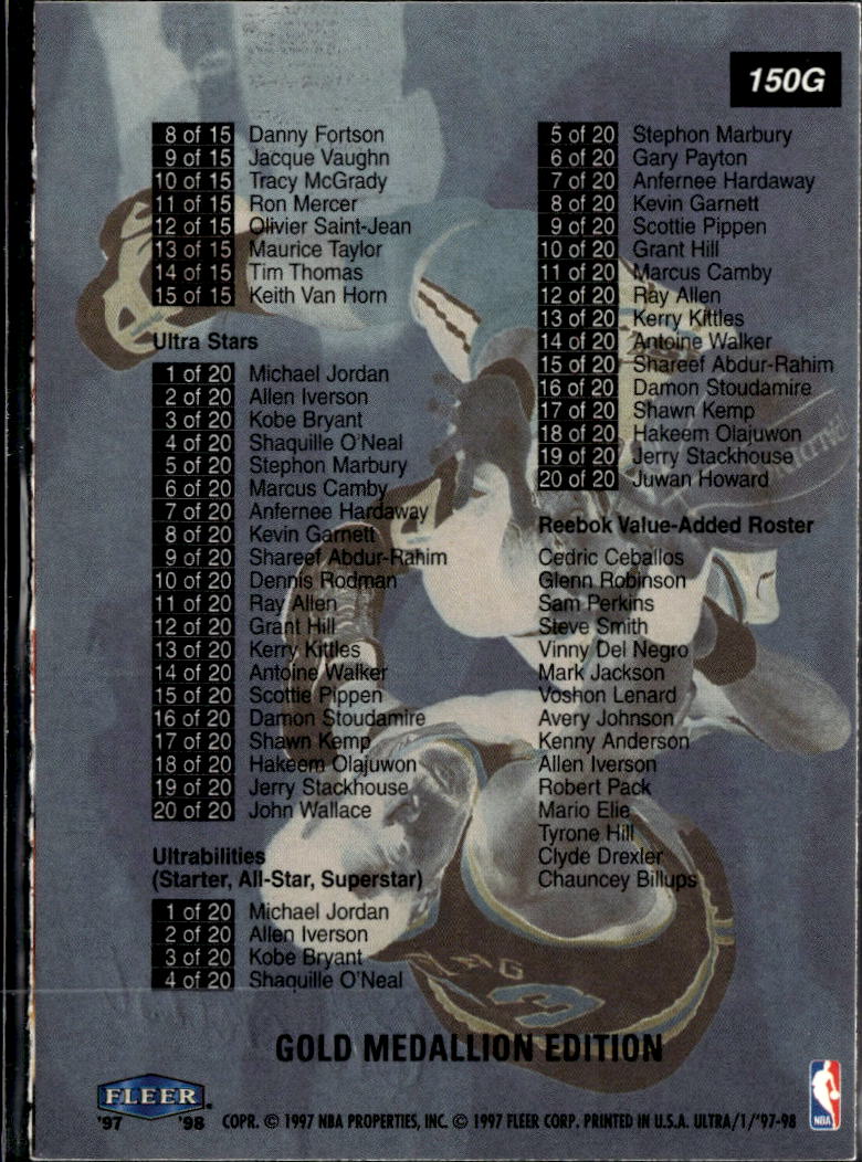 Shaquille O'Neal 1997-98 Fleer Ultra Checklist Gold Medallion #150G