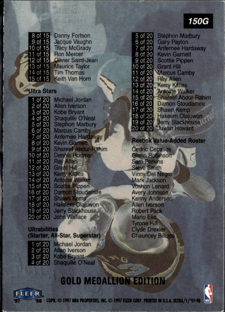 Shaquille O'Neal 1997-98 Fleer Ultra Checklist Gold Medallion #150G