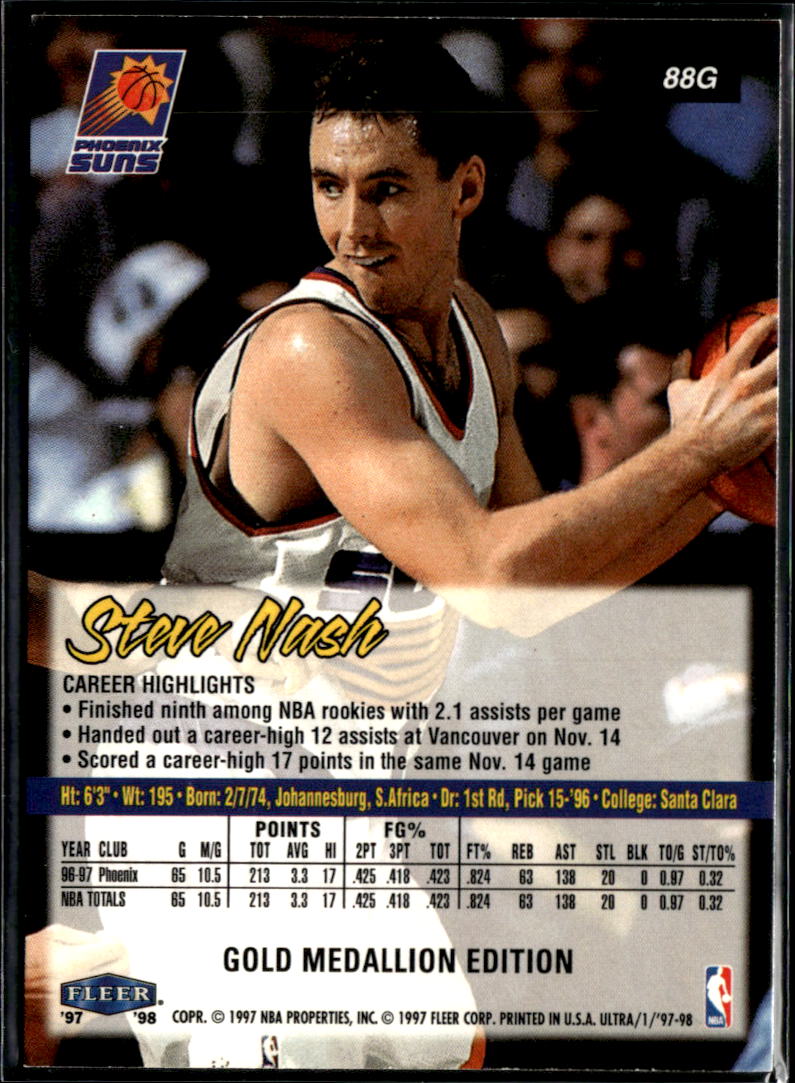 Steve Nash 1997-98 Fleer Ultra Gold Medallion Phoenix Suns