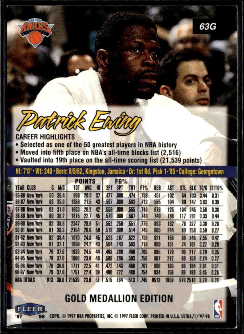 Patrick Ewing 1997-98 Fleer Ultra Gold Medallion Edition New York Knicks