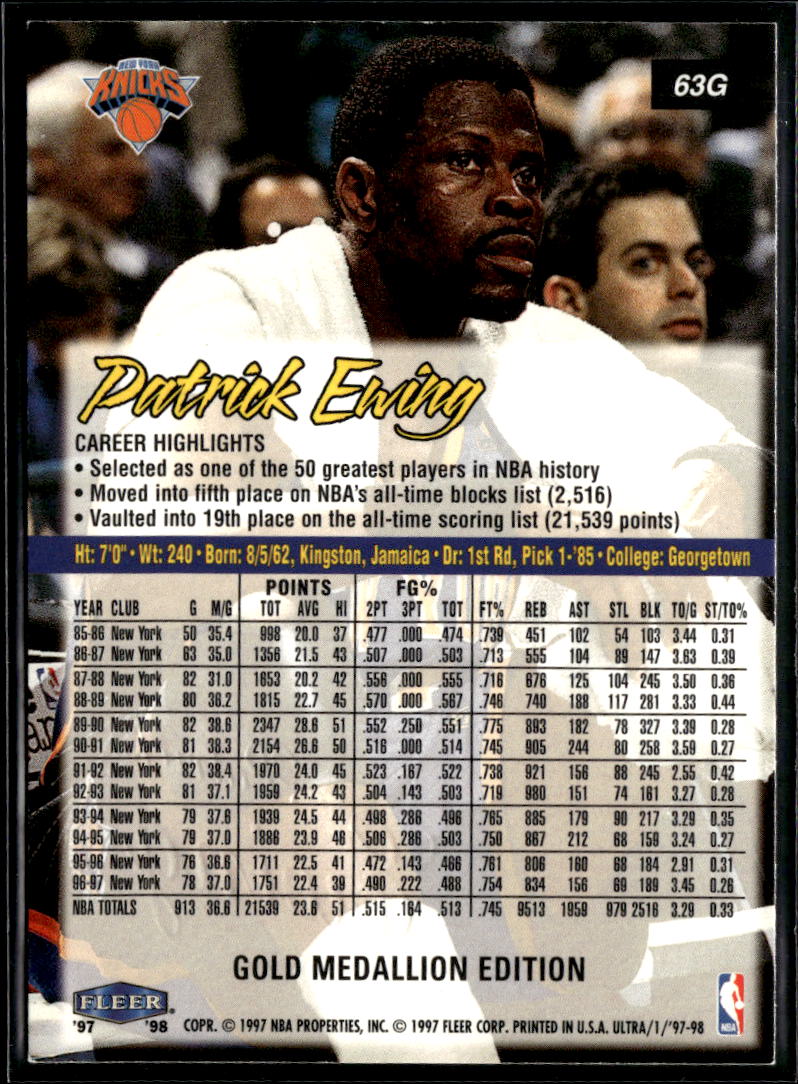 Patrick Ewing 1997-98 Fleer Ultra Gold Medallion New York Knicks