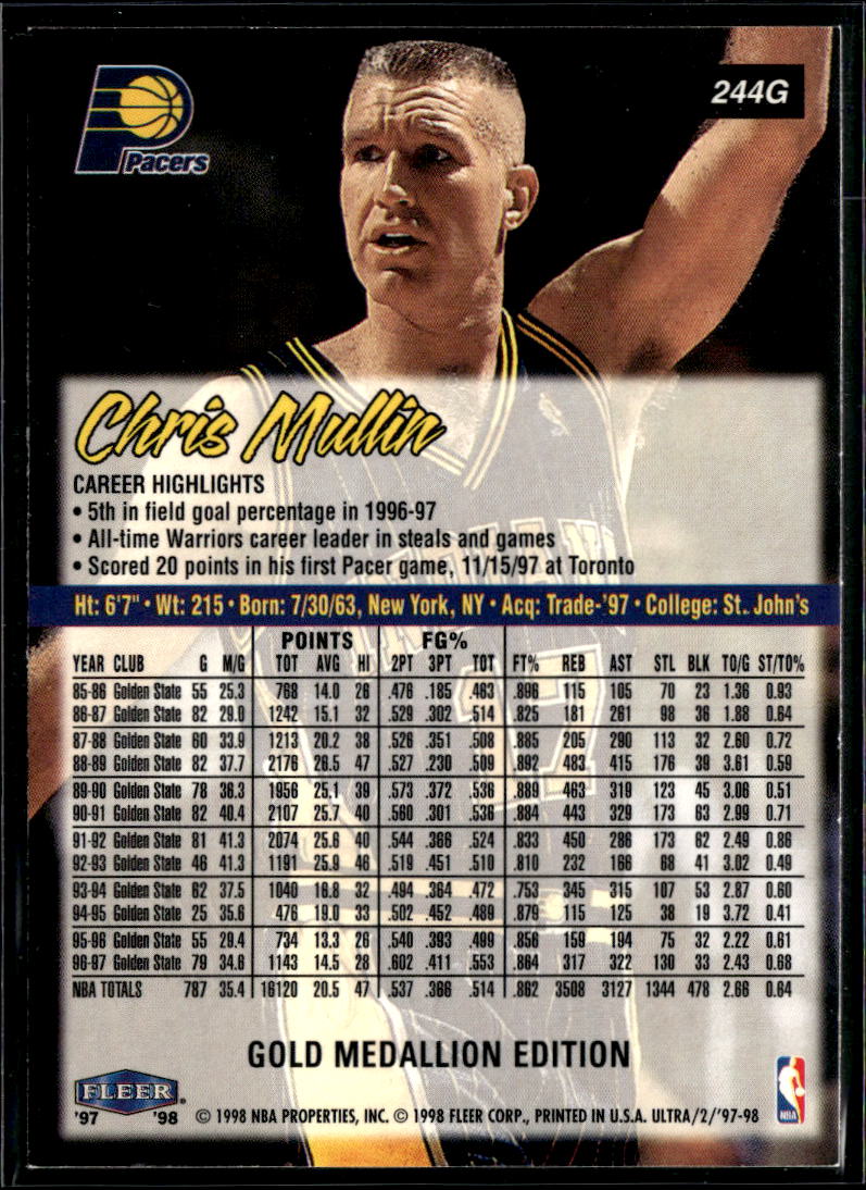 Chris Mullin 1997-98 Fleer Ultra Gold Medallion Indiana Pacers