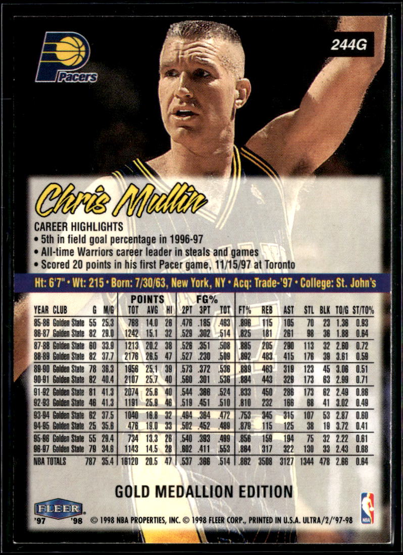 Chris Mullin 1997-98 Fleer Ultra Gold Medallion Edition Indiana Pacers