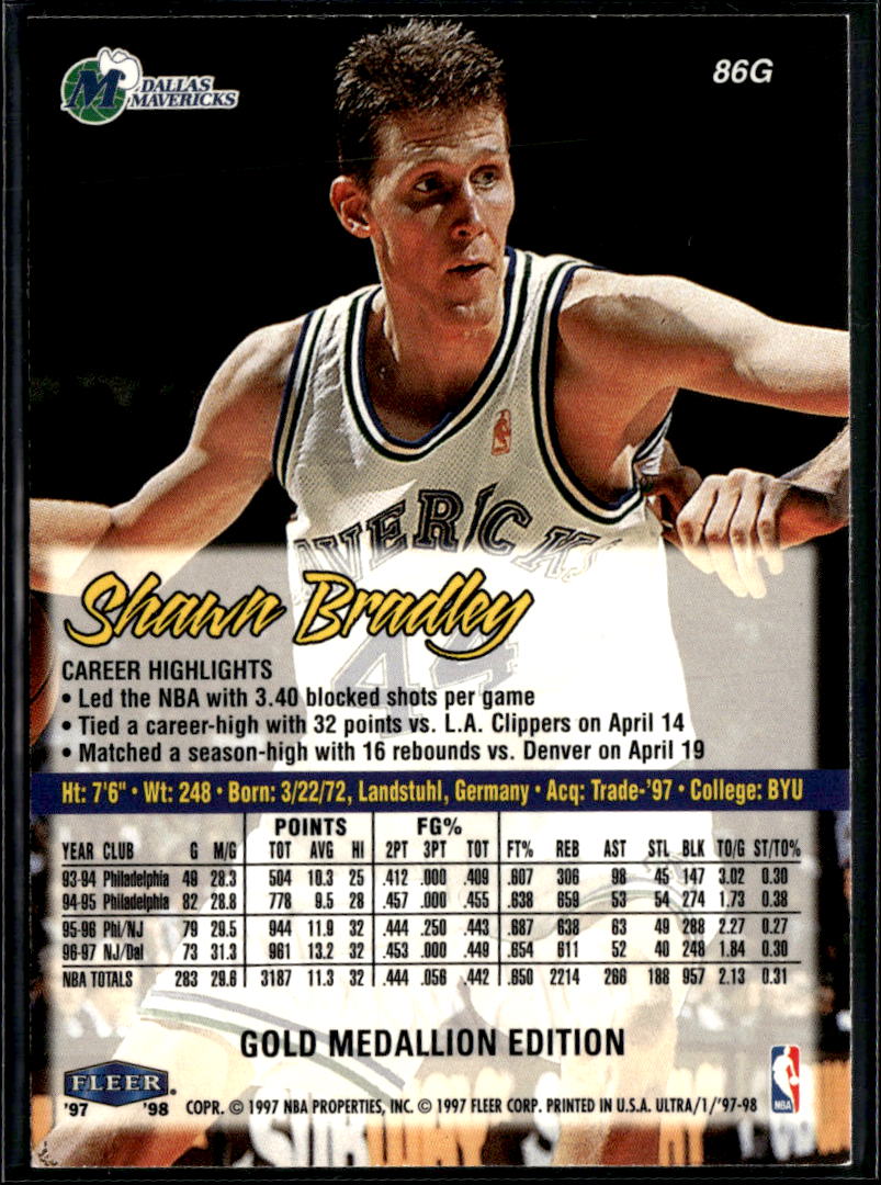 Shawn Bradley 1997-98 Fleer Ultra Gold Medallion Dallas Mavericks