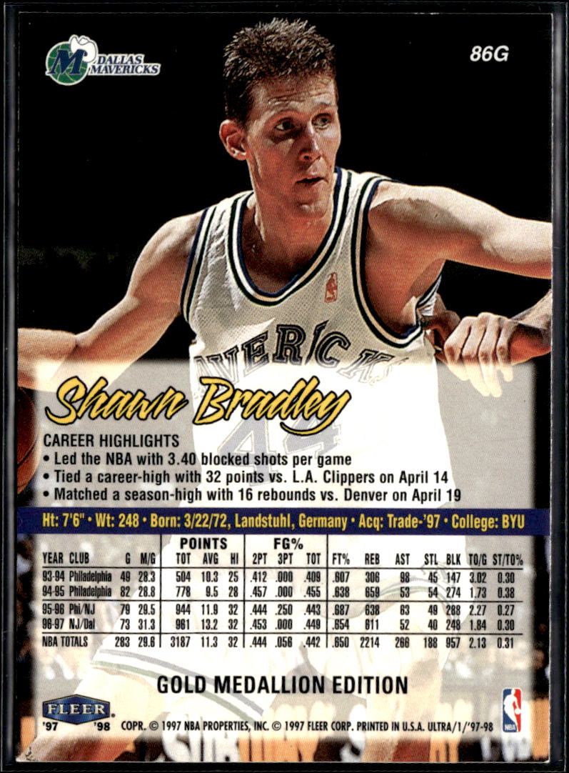 Shawn Bradley 1997-98 Fleer Ultra Gold Medallion Edition Dallas Mavericks