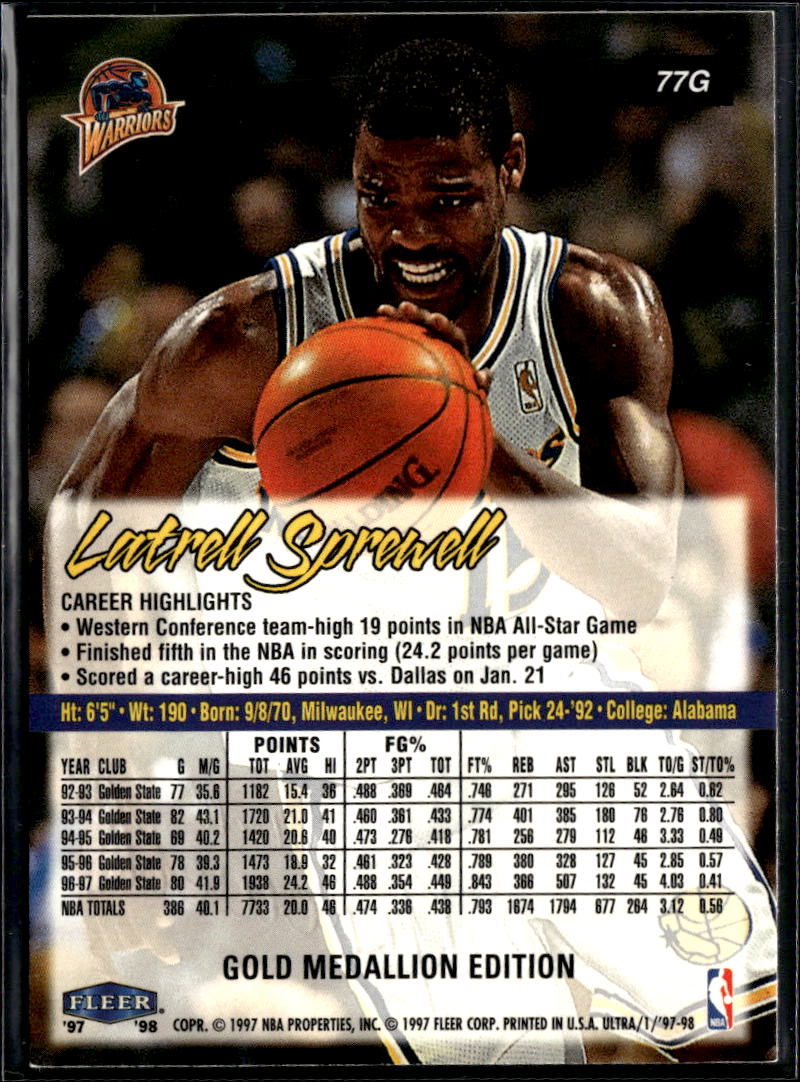 Latrell Sprewell 1997-98 Fleer Ultra Gold Medallion Golden State Warriors
