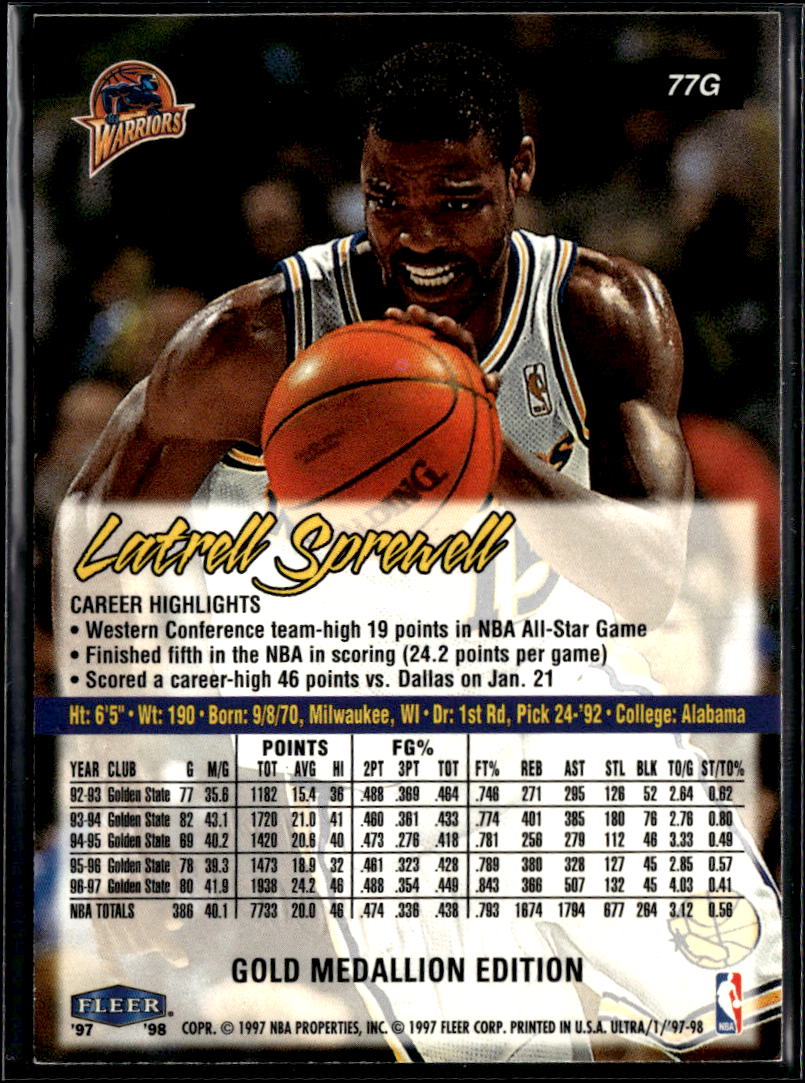 Latrell Sprewell 1997-98 Fleer Ultra Gold Medallion Golden State Warriors