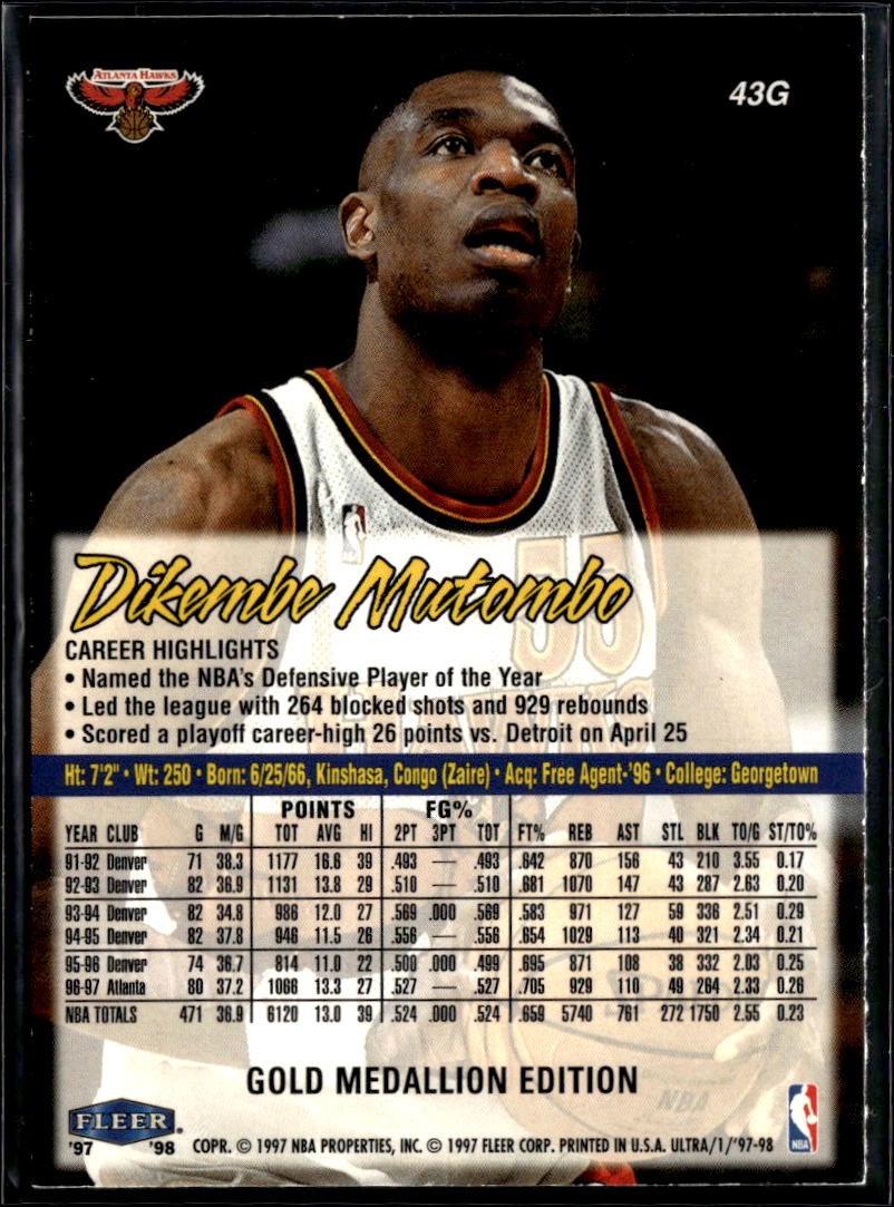 Dikembe Mutombo 1997-98 Fleer Ultra Gold Medallion Atlanta Hawks