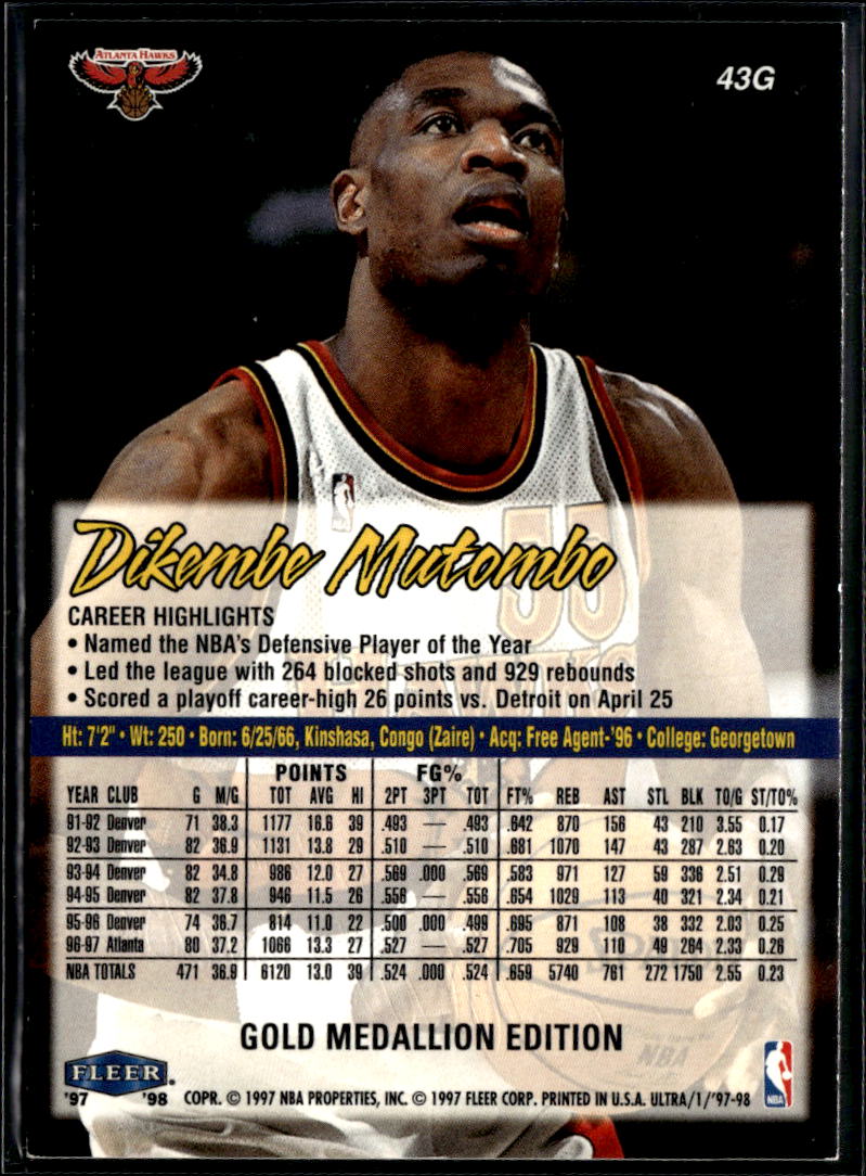 Dikembe Mutombo 1997-98 Fleer Ultra Gold Medallion Edition Atlanta Hawks