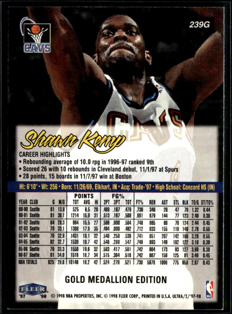 Shawn Kemp 1997-98 Fleer Ultra Gold Medallion Edition Cleveland Cavaliers