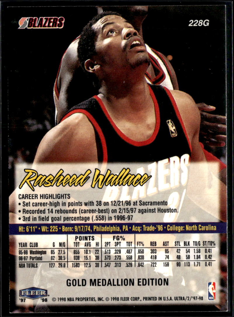 Rasheed Wallace 1997-98 Fleer Ultra Gold Medallion Portland Trail Blazers