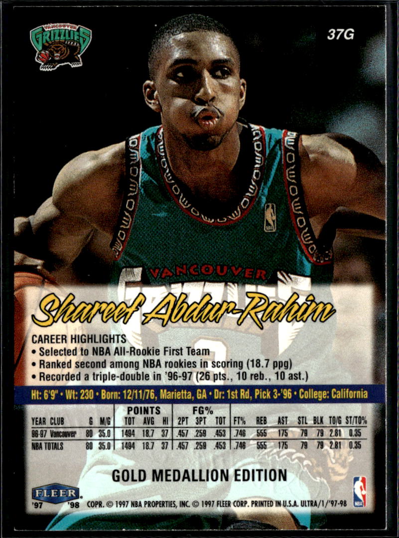 Shareef Abdur-Rahim 1997-98 Fleer Ultra Gold Medallion Vancouver Grizzlies