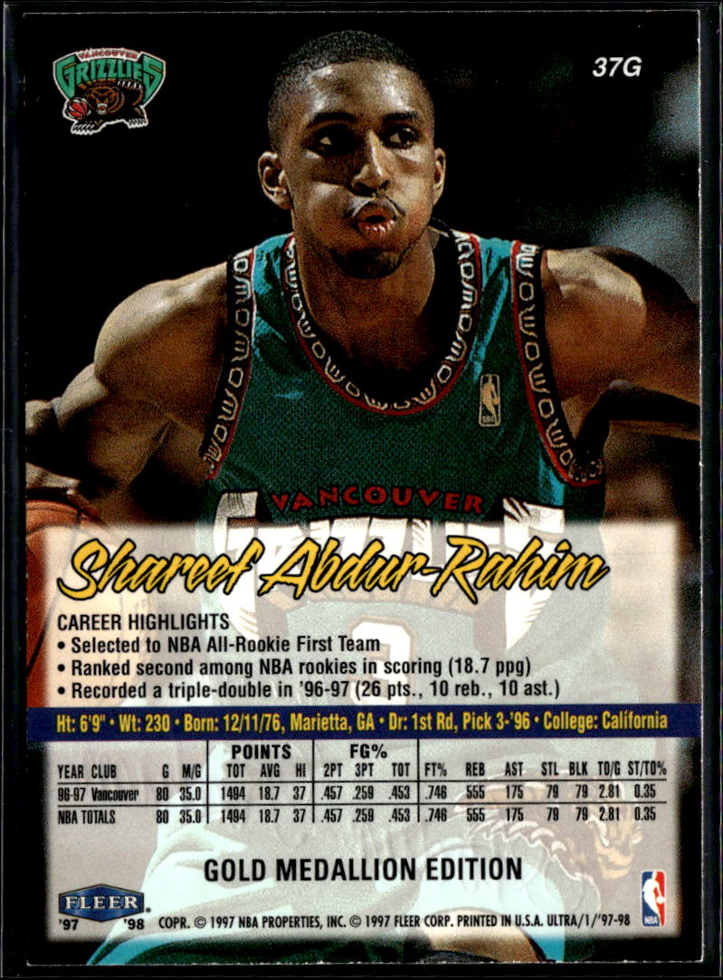 Shareef Abdur-Rahim 1997-98 Fleer Ultra Gold Medallion Vancouver Grizzlies