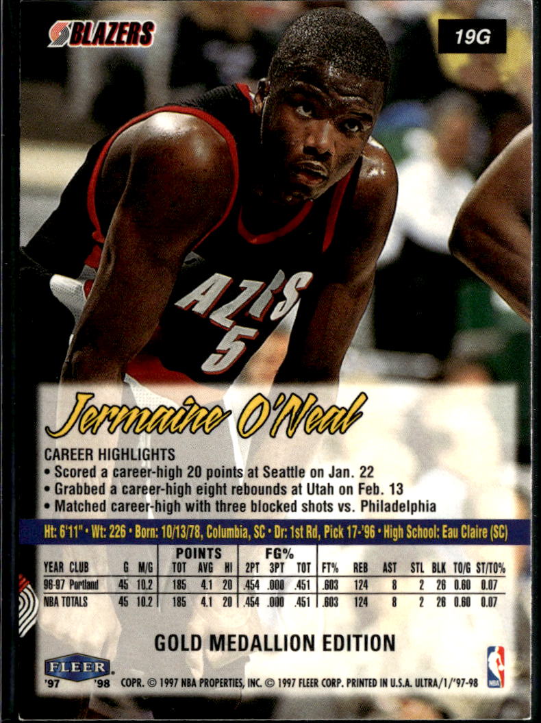 Jermaine O'Neal 1997-98 Fleer Ultra Gold Medallion Portland Trail Blazers