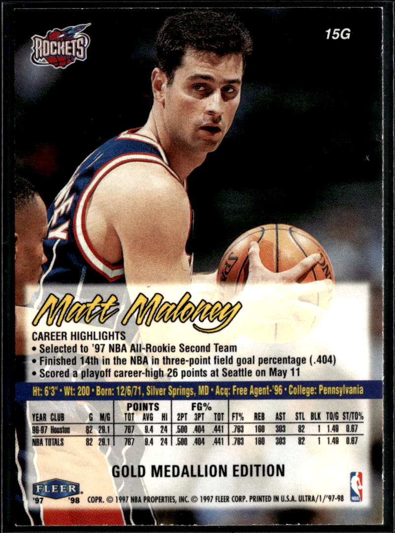 Matt Maloney 1997-98 Fleer Ultra Gold Medallion Houston Rockets