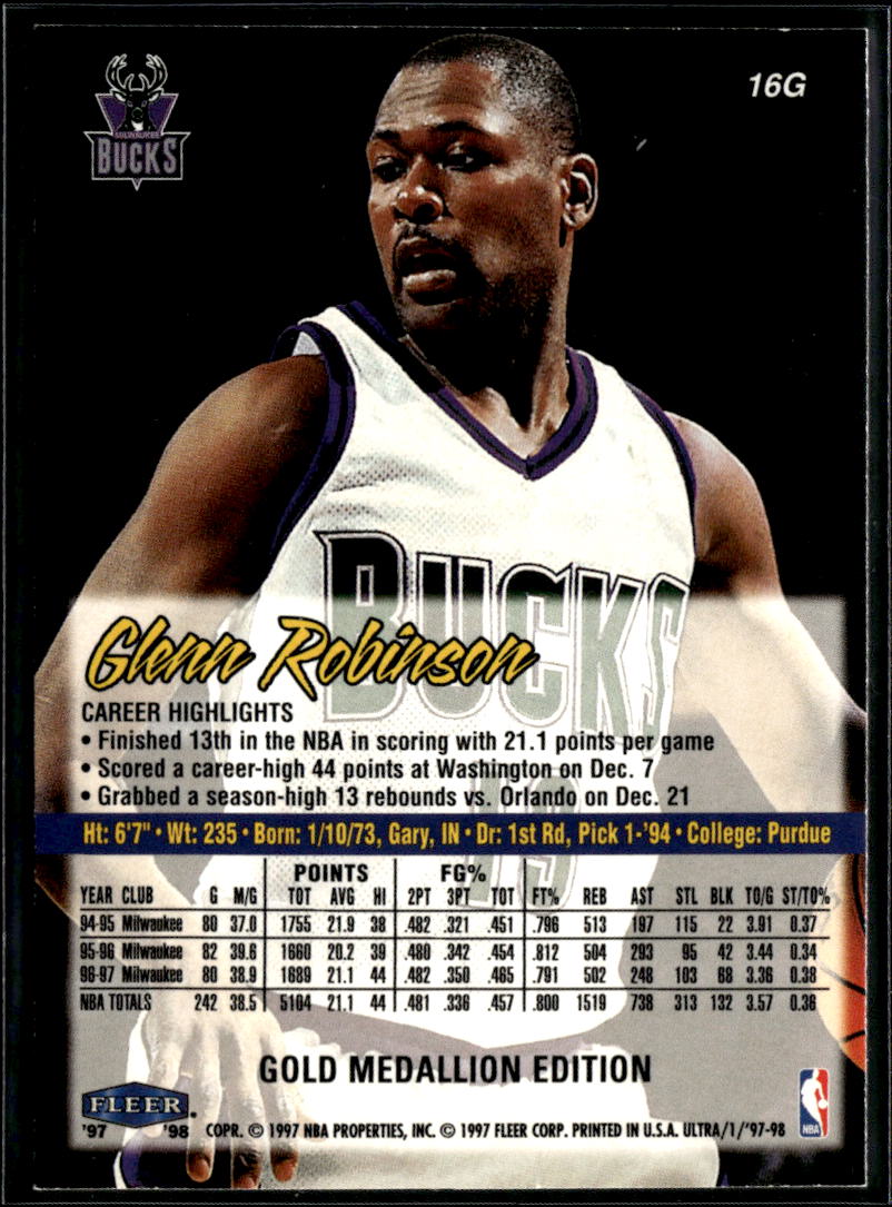 Glenn Robinson 1997-98 Fleer Ultra Gold Medallion Edition Milwaukee Bucks
