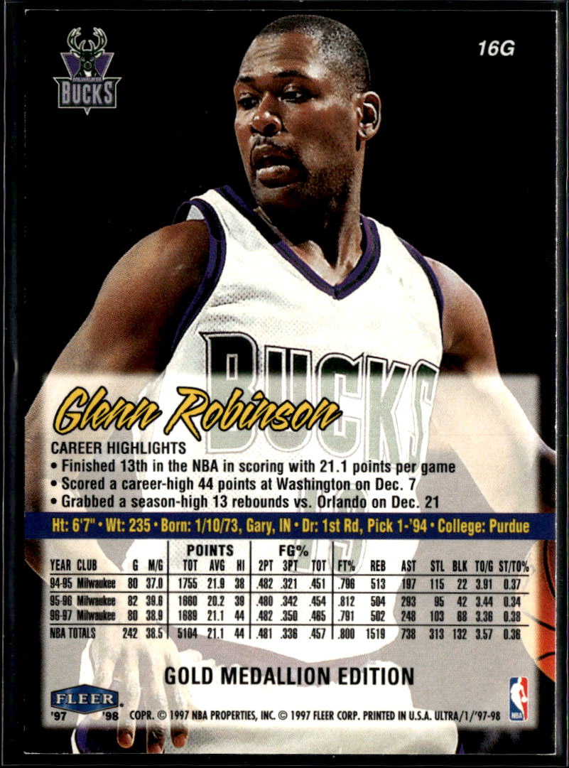 Glenn Robinson 1997-98 Fleer Ultra Gold Medallion Milwaukee Bucks
