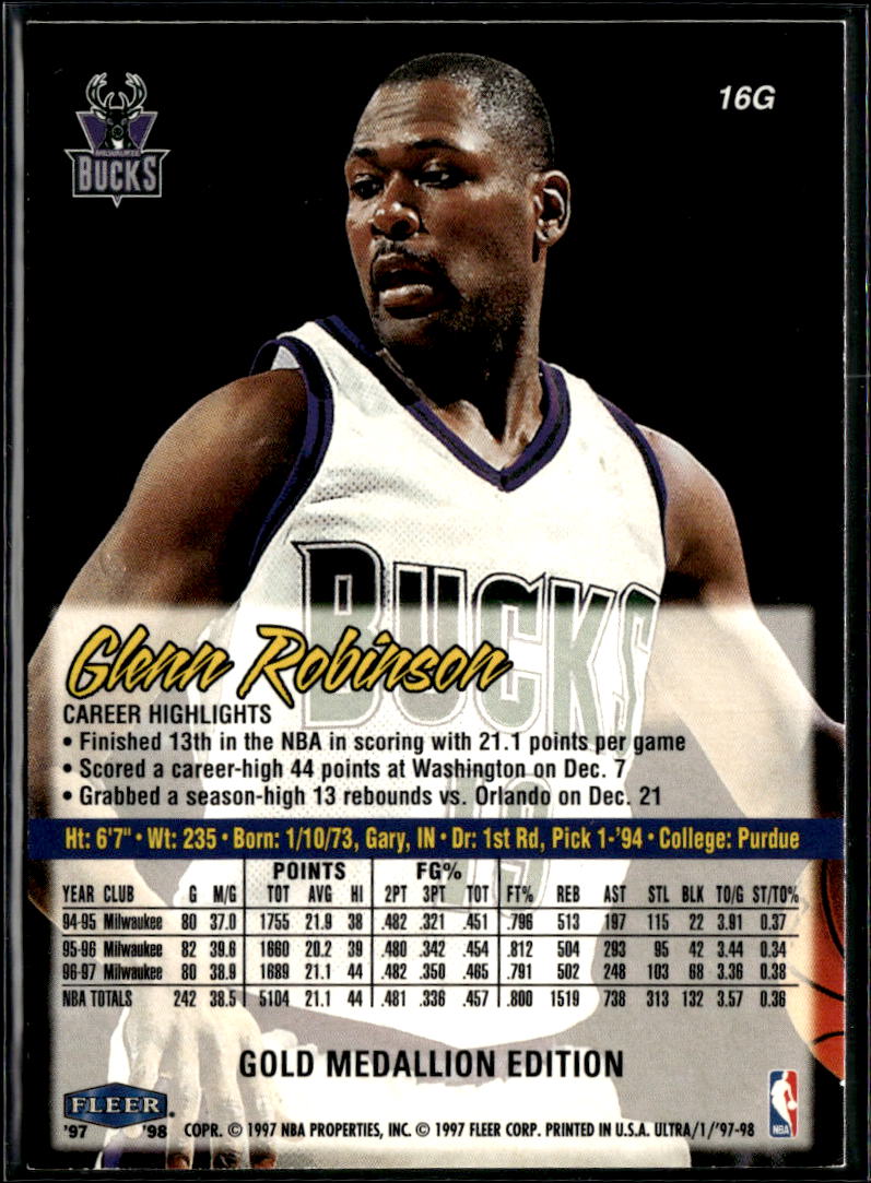 Glenn Robinson 1997-98 Fleer Ultra Gold Medallion Milwaukee Bucks