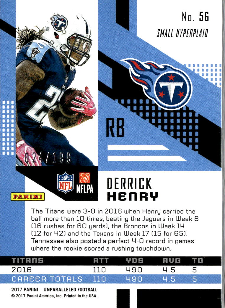 Derrick Henry 2017 Unparalleled Yellow Small Hyperplaid /199 Tennessee Titans