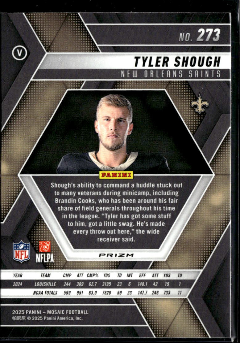 Tyler Shough 2025 Mosaic No Helmet Variation Yellow Rookie RC New Orleans Saints