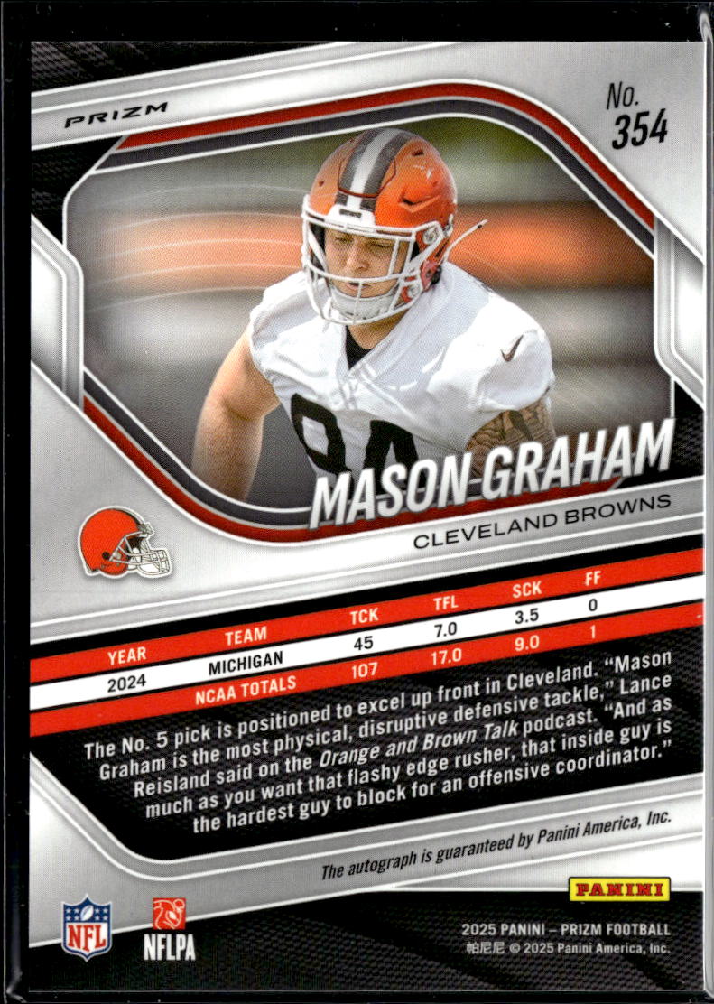 Mason Graham 2025 Prizm Pink Auto Autograph RC Cleveland Browns
