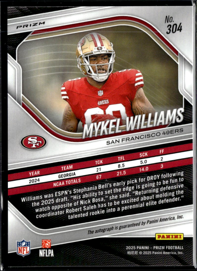 Mykel Williams 2025 Prizm Auto Autograph Rookie RC San Francisco 49ers