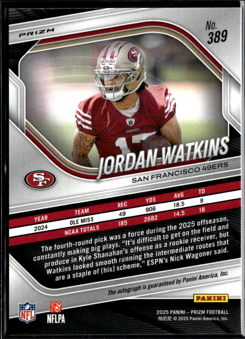 Jordan Watkins 2025 Prizm Auto Autograph Disco RC San Francisco 49ers